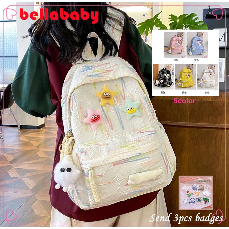 [Ready Stock] High-value Backpack Embroidered Backpack Girl Backpack Striped Backpack All-match Backpack ins Style Backpack Soft Girl School Bag Junior High School Girl Backpack Student backpack Large backpack Plush backpack Bag sekolah perempuan 背包女