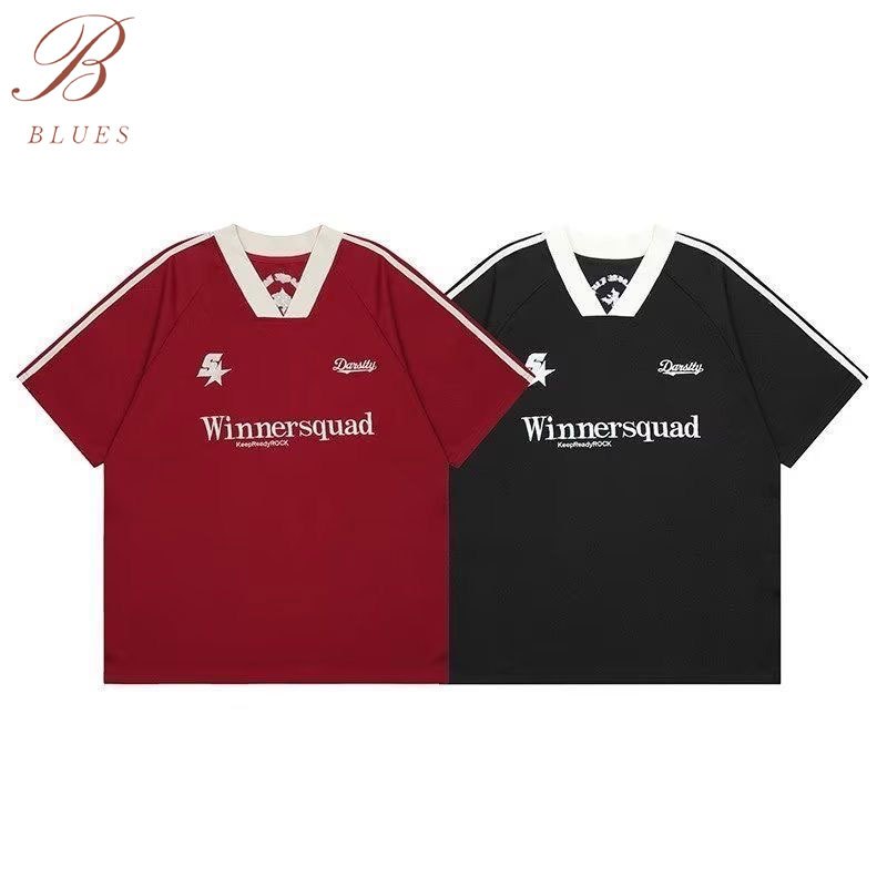 B BLUES Korean stripe t shirt for men aesthetic oversized shirt vintage clothes casual shirts embroidery top