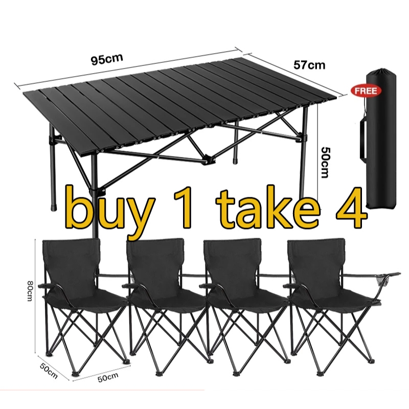 【COD】(Black 5-Piece Set) (4 CHAIRS+1 TABLE) Portable Camping Chair and Table Picnic 折叠桌椅套装