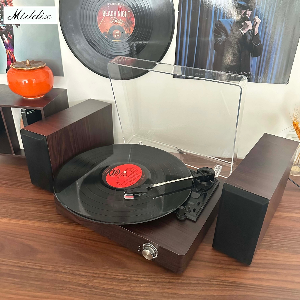 Middix Vintage Record Player With Dual Stereo External Speakers HI-FI System Bluetooth Turntable Player With AUX and USB Interface