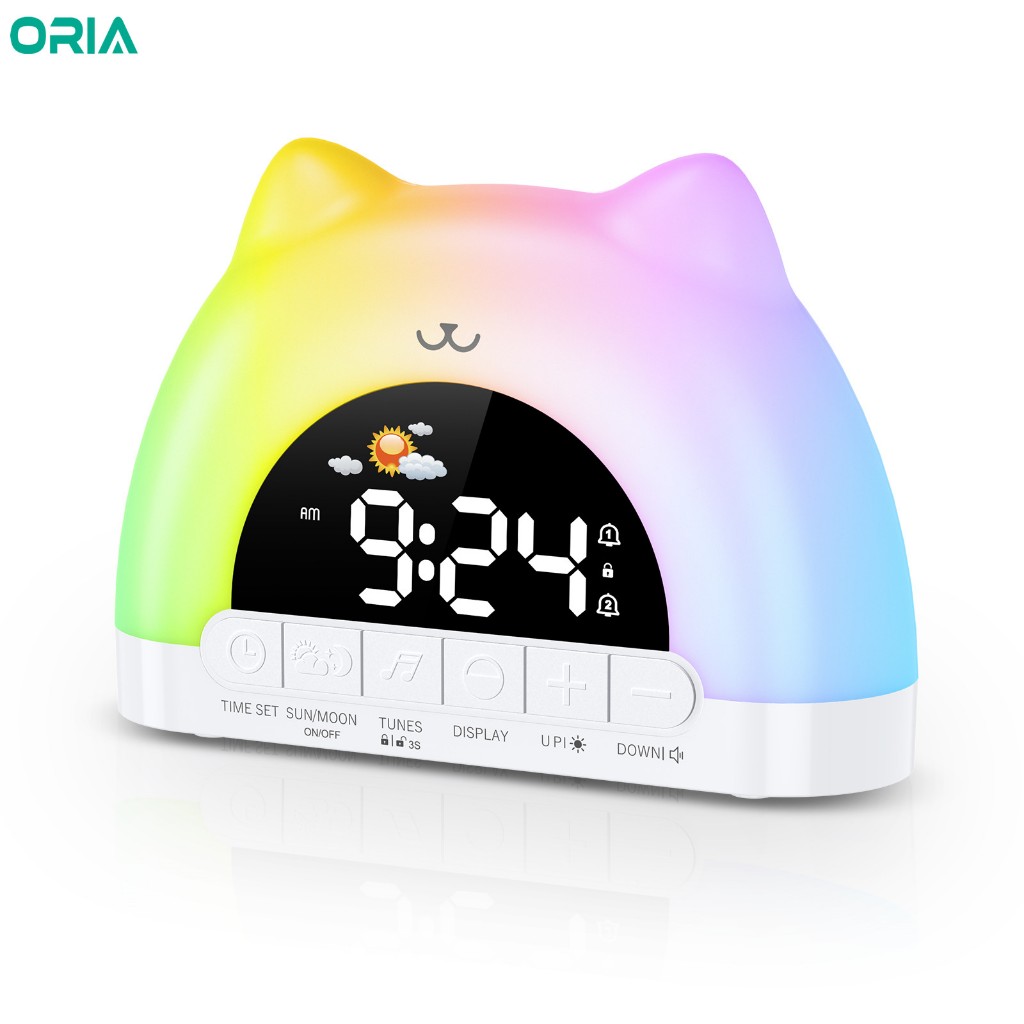 ORIA Kids Alarm Clock Wake Up Light Sunrise Alarm Clock with 11 Colourful Night Light 10 Alarm Sounds for Kids Adults
