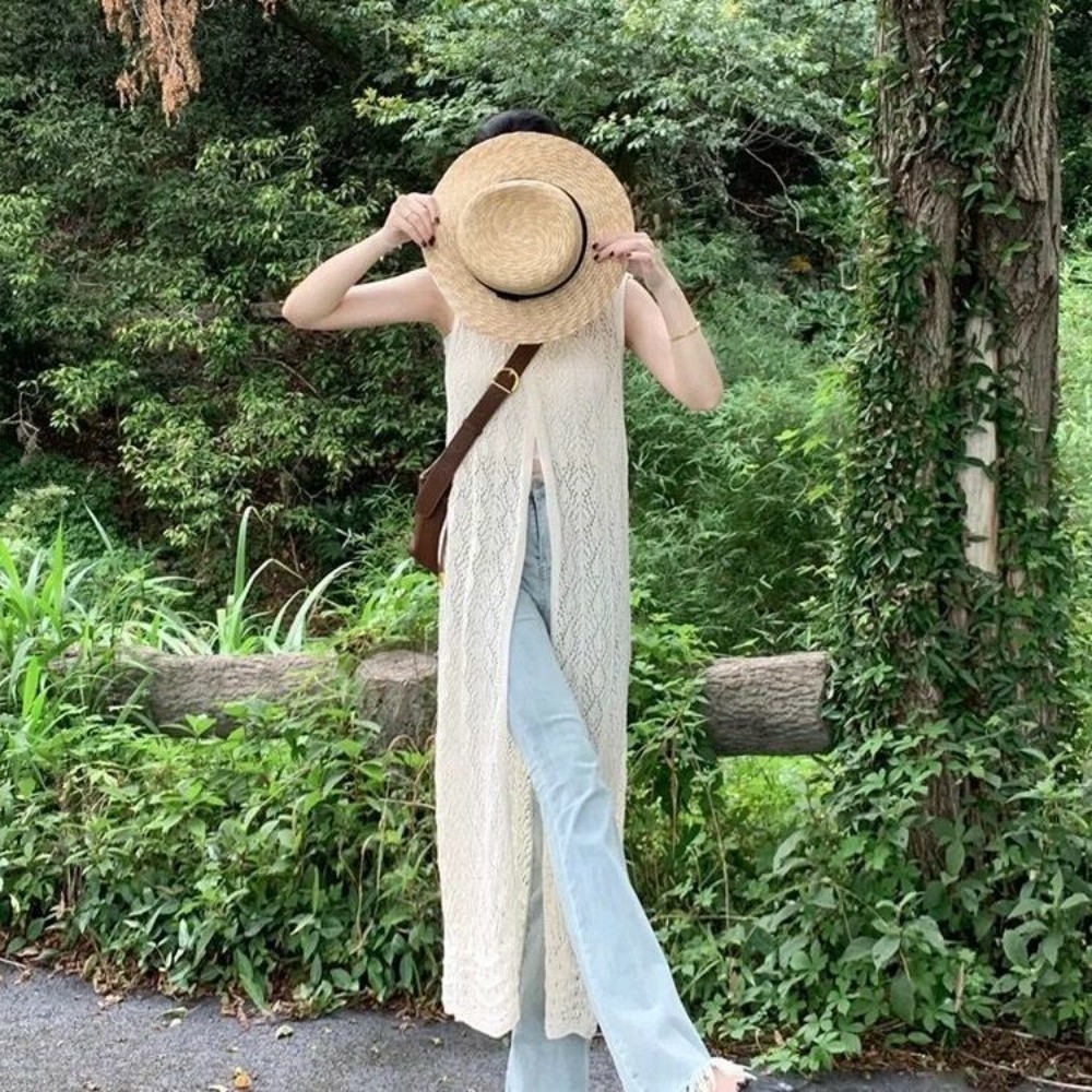 Alisa.Sonya Women's summer knitted round neck thin jumpsuit long skirt 24AS1193