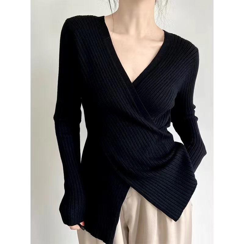 ?LOTDD? [ready stock in Malaysia] Knit Women Korean Style Ladies Slim Knitted Knitwear Knit V-Neck Tops Long Sleeve Shirt Blouse Blouse Baju