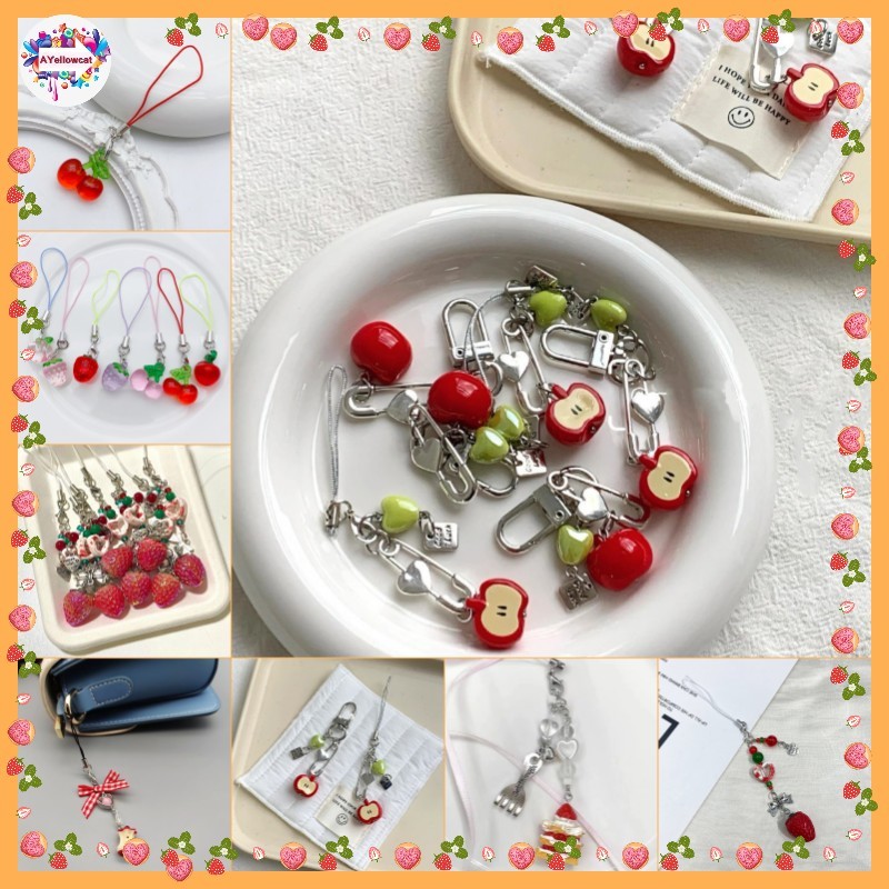 AY Sweet Fresh Heart Keychain Phone Chain Lucky Beaded Pendant Ch Backpack Decoration Girls Fashion Camera Lanyard MM