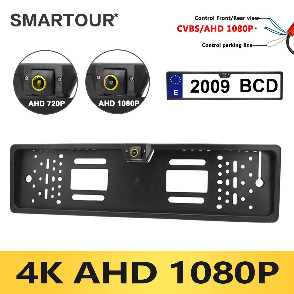 Smartour 180 Degree Golden Fisheye AHD 1080P 720P Car Rear View Camera For EU European Car License Plate Frame