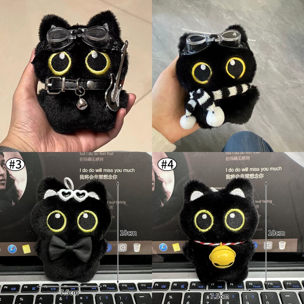 Black Cat Plush Doll Keychains Plush Keyrings Glasses Cat Bag Pendants Gift