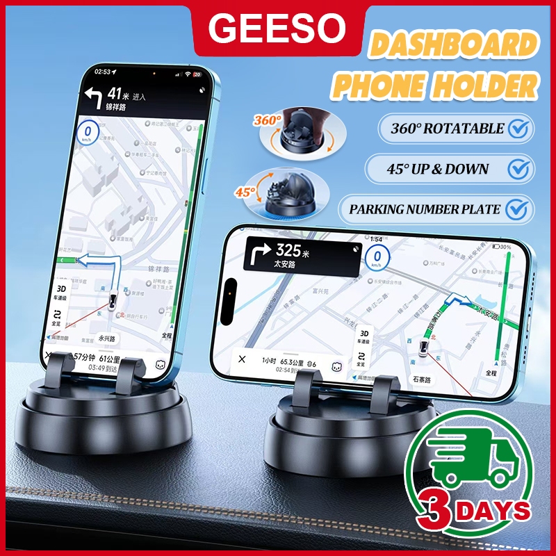 GEESO Car Dashboard Navigation Car Cell Phone Holder 360° Rotating Parking Number Plate Stable Anti-Slip Universal Multifunctional Phone Mount 圆形车载手机支架