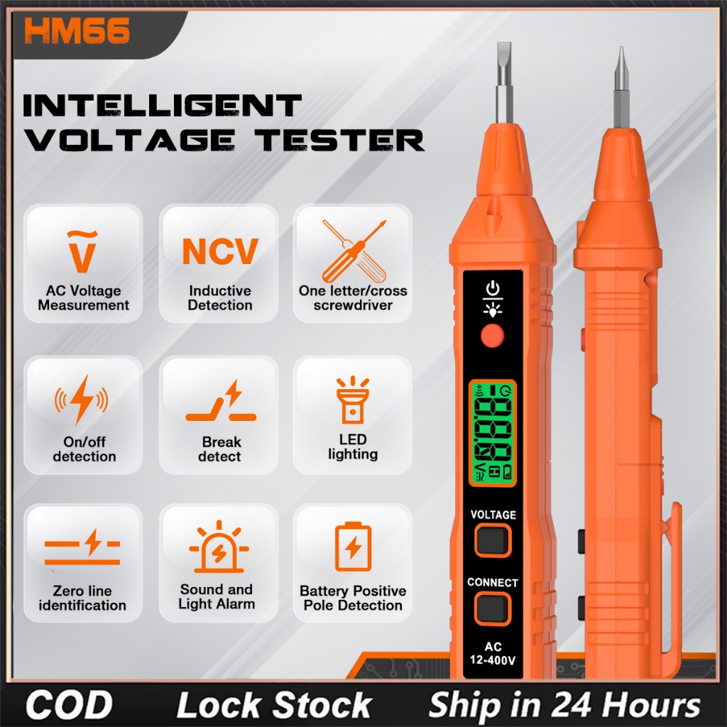 HOMTOOLS HM66 Smart Pen Type AC Voltage Detector NCV 12~400V Pen Type Voltage Tester For Live/Null Wire With Flashlight LCD Display Breakpoint Finder Date Hold