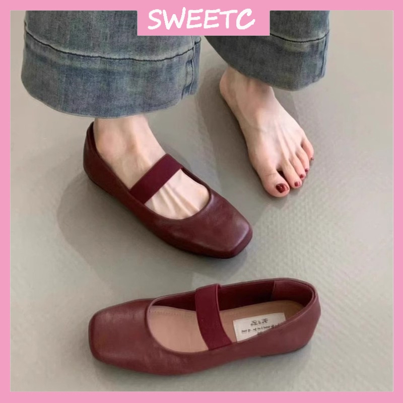 SWEETC Kasut raya perempuan kasut ibu mengandung Mary Jane Shoes for Women Fashion Vintage Soft Sole Ballet Flats