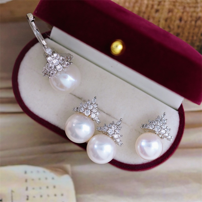 DIY Pearl Accessories 18K Gold Snow Queen Pendant S925 Silver Needle Earnail Ring Set