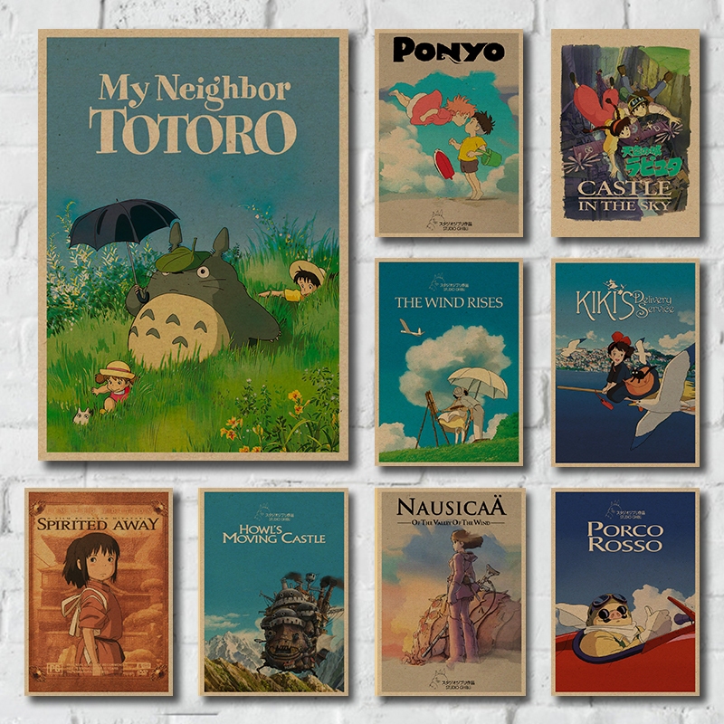 Studio Ghibli Classic Movie Posters - Retro Kraft Paper Wall Decor for Shop & Office