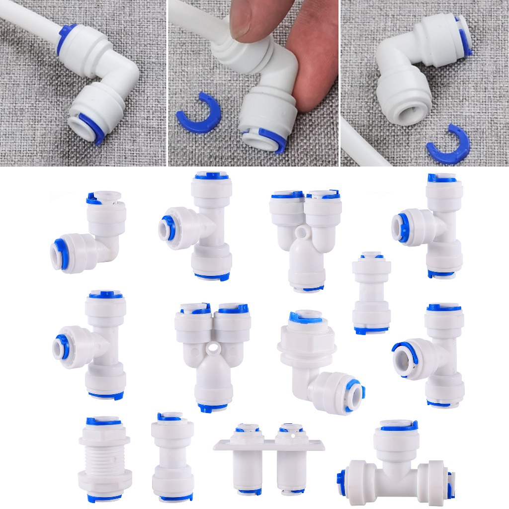 1/4"3/8"OD Hose Reverse Osmosis Quick Connector Tee Y Coupling 4 Way Equal Convert Elbow Straight RO Water Aquarium Pipe Fitting