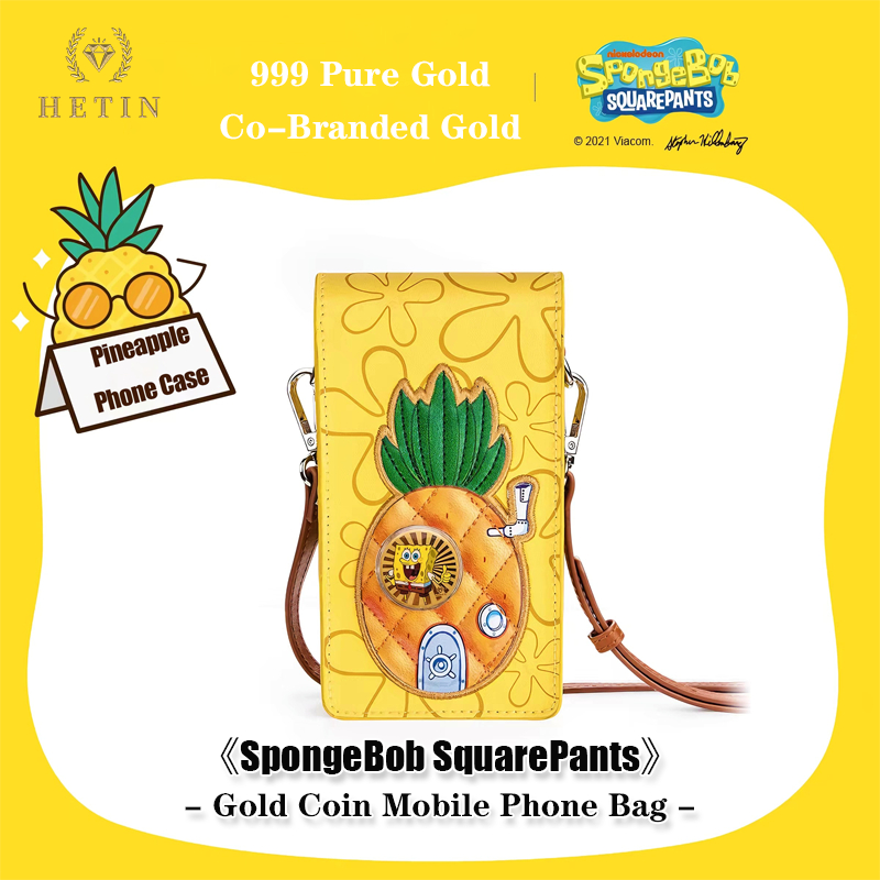 【HETIN】SpongeBob SquarePants 999 Gold Coin Card Bag（0.2g）Pure Gold Bar Phone Bag Gold&hellip;