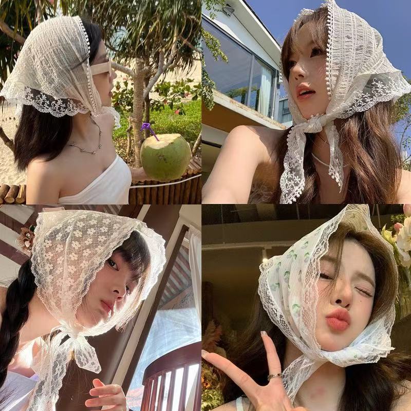 Vintage Lace Flower Mesh Bandage Scarf Triangular Scarf Headscarf