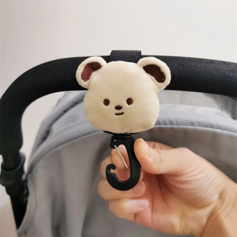 Universal Stroller Hooks with Plush Toys - 3KG Cart Hanger for Diaper Bags & Baby Accessories, Aesthetic PP Plastic Stroller Organizer