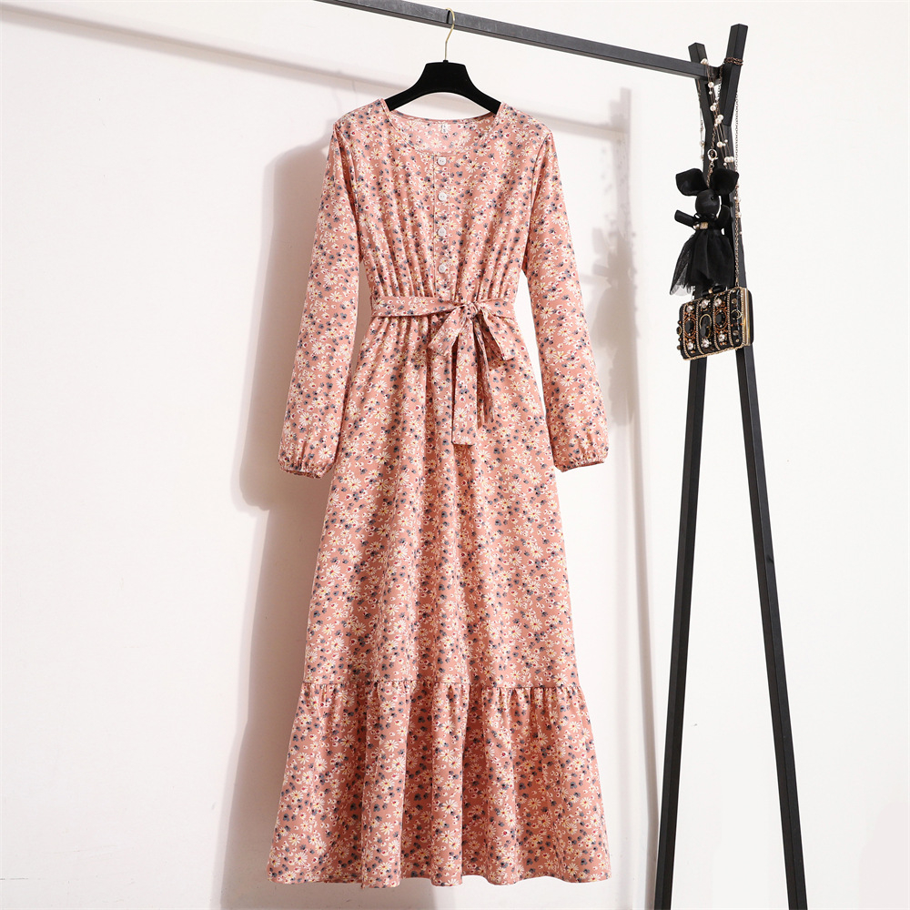 GDTIMA Baju Raya Abaya dress Muslimah Women Elegant long Sleeve Printed Floarl Dress