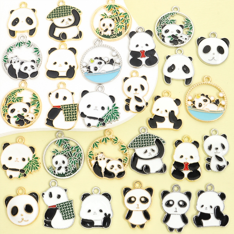 10pcs Cute National Treasure Giant Panda & Bamboo Series Enamel Drip Oil Charms for DIY Chinese Style Necklace Earrings Bracelet Keychain - Gift and Souvenir for Friends & Family
