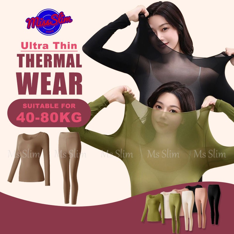 Ultra Thin Heating and Thermal Underwear for Women Long John Thermal Wear Autumn Clothes and Pants Set Skin Beauty Clothes Base Shirt