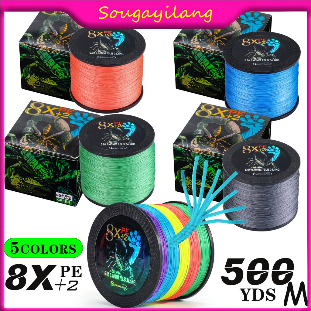 Sougayilang Fishing Line 8X+2 PE Braided 500M 75LB 34.1KG Tali Sulam Benang Ikan For Joran Pancing