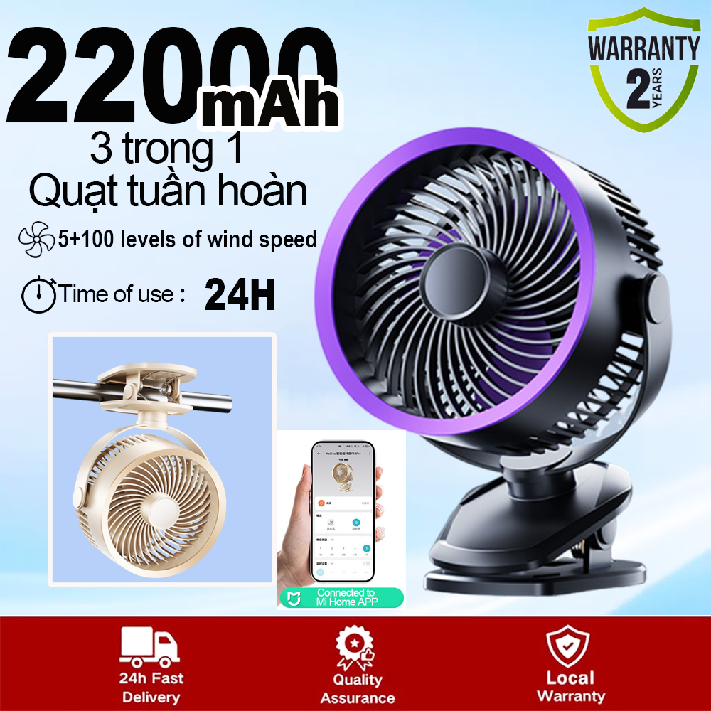 【24-hour delivery】kipas angin Wireless air circulation fan Wall Desktop Ultra Quiet usb wall fan rechargeable table fan  100 Speed Strong Wind  22000mAh Battery  空气循环风扇