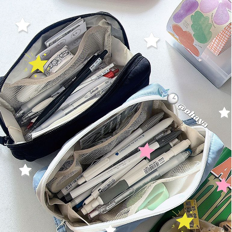 Ohaya | Pillow Pillow Pencil Case ins Solid Color Black Blue Multi-Layer Stationery Bag Student Stationery Storage Bag