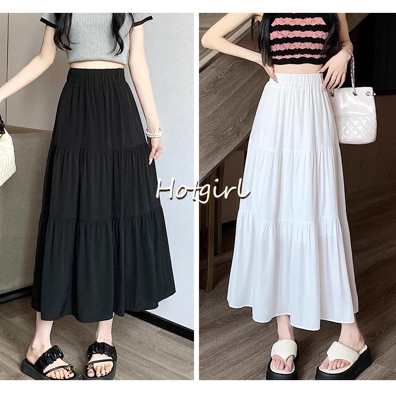 【READY STOCK AT Johor】 Hotgirl⭐Chiffon skirt  high waist women's Plain Ruffle Hem Skirts