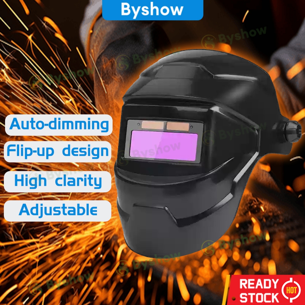 Byshow Solar Auto-Darkening Welding Helmet 0.1ms Reaction Topeng Kimpalan Auto Gelap dengan Kuasa Solar Pelindung Muka Welding Pandangan Luas 130℃ Tahan Panas Reka Bentuk Ringan Sesuai Untuk Arc Welding Grinding Cutting 烧焊面罩 焊接机镜