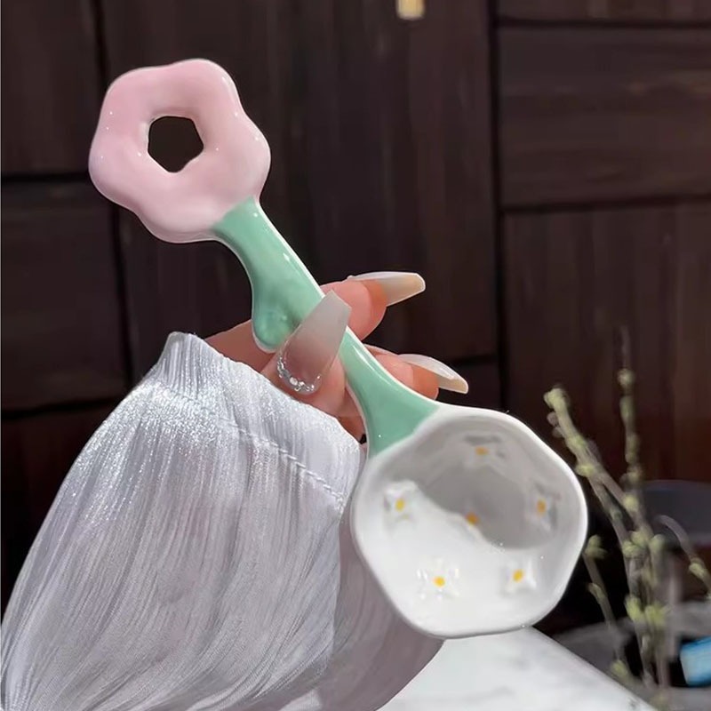 ins cute cartoon ceramic spoon hand-painted underglaze color soup spoon