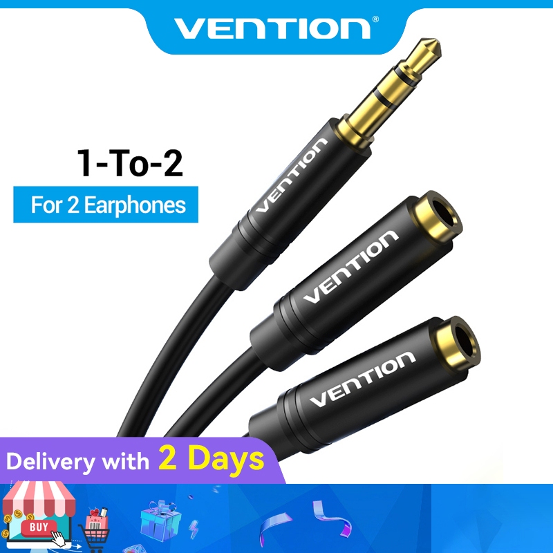 Vention 3.5mm Audio Splitter, 1 Male to 2 Female Stereo Y-Cable for Dual Headphone Sharing on Phone, Laptop, PC, and Tablet