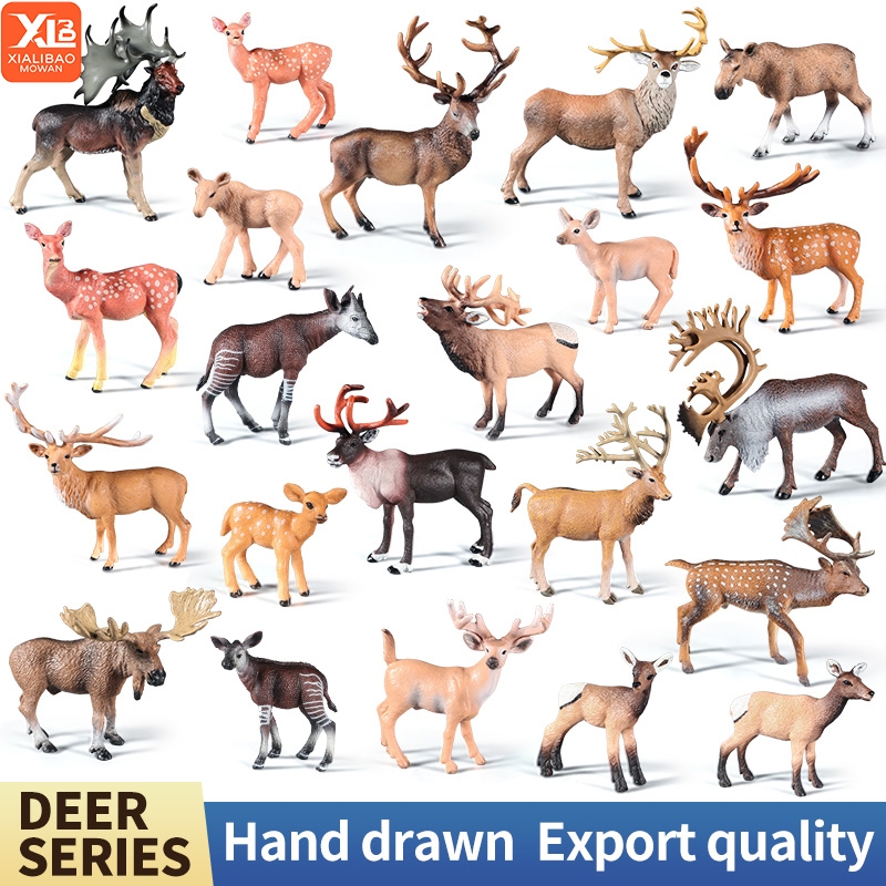 Forest Solid Simulation Animals Figurines Toys Deer Model Figure Realistic Plastic Wild Wildlife Early Educational Toys Birthday Cake Topper for Kids