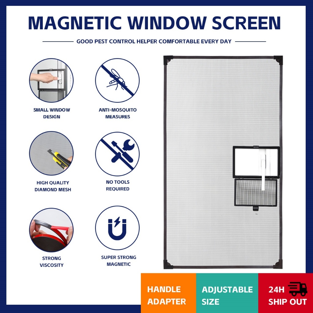 【Local Stock】(Full Set - All Frame)Magnetic Mosquito Net Mesh Customize DIY Adjustable Magnetic Window Screen with Small Window Jaring Nyamuk Kelambu Anti Mosquito 磁吸蚊网蚊帐