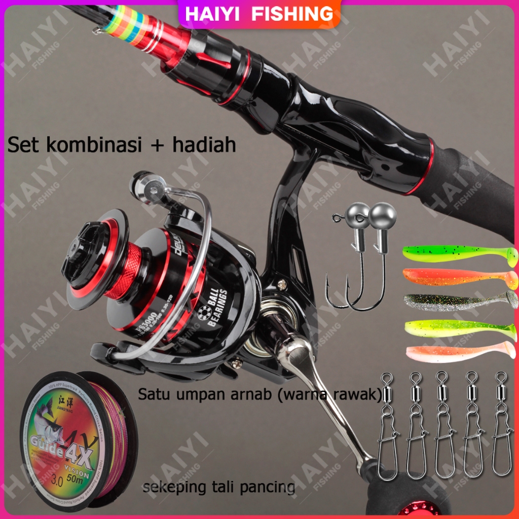 HAIYI FISHING spinning reel pancing rod joran pancing set Fishing Full Set  spinning reel set batang pancing pancing 1 set lengkap joran pancing set joran pancing metal line cup rotating wheel