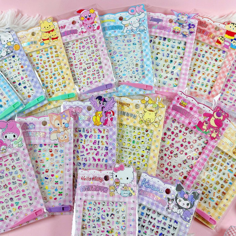 Sanrio  Embossed Nail Stickers Children Girls Luminous Manicure Decoration Stickers