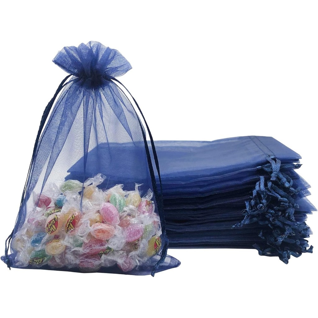 Various Sizes Navy Blue Sheer Organza Bags Navy Blue Mesh Drawstring Jewelry Bags for Wedding Party Favor Pouches Gift Bags