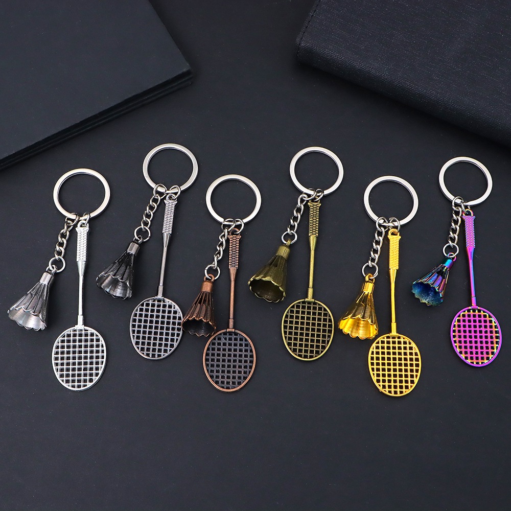 Creative Metal Badminton Racket Keychain Vintage Battledore Key Ring For Men Backpack Ornaments Fans Souvenir