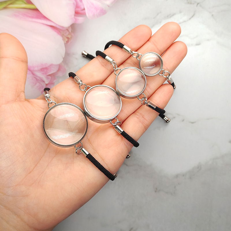 diy 30mm Stainless Steel Living Memory Locket Black Rope Bracelet Double Curved Glass Locket for Floating Charm