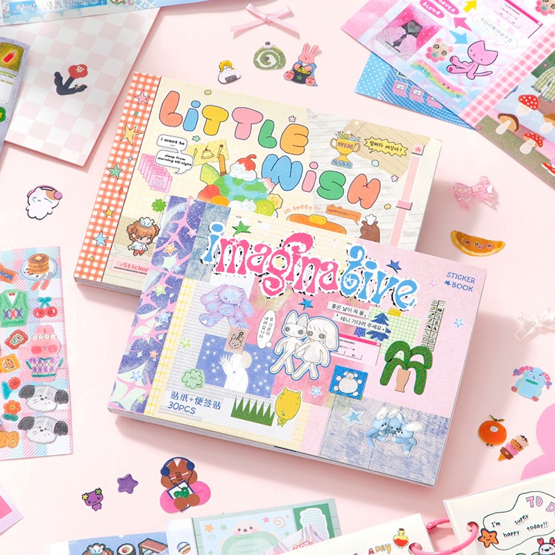 Ohaya | Double Spell M5 Sticker Book Flashing All-in-One Sticker Book ins Style Cute Cartoon Handbook Decoration Material Sticker