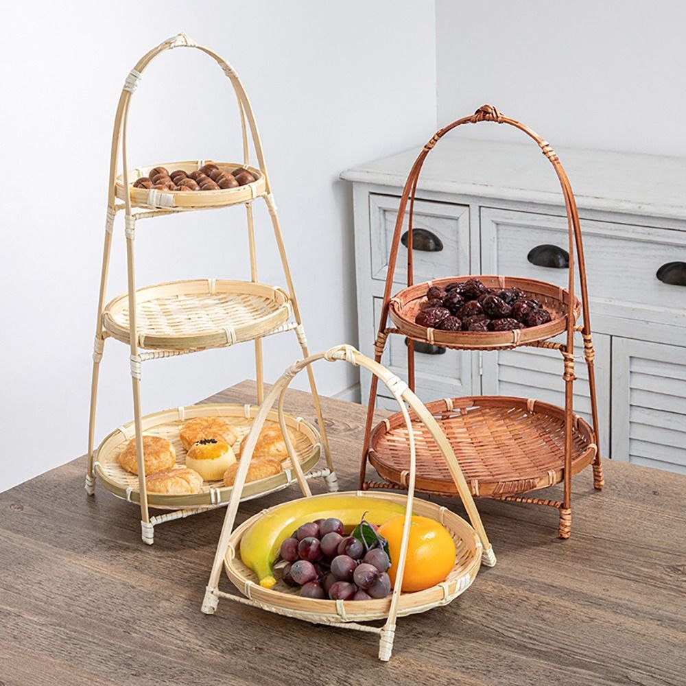 PEARL 1Pcs Storage Basket, Handwoven 1/2/3 Layers Bamboo Woven Basket, High Quality Multi-function Fruit Food Vegetable Standing Tray For Kitchen