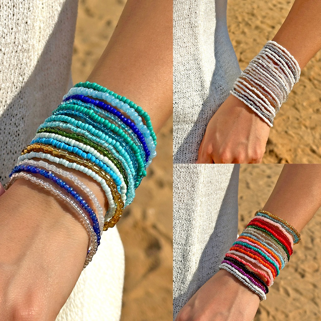 ✨ Vibrant Bohemian Color-Clash Rice Bead Bracelet Set – Handcrafted Fashion Jewelry, Perfect Holiday Gift for Women
