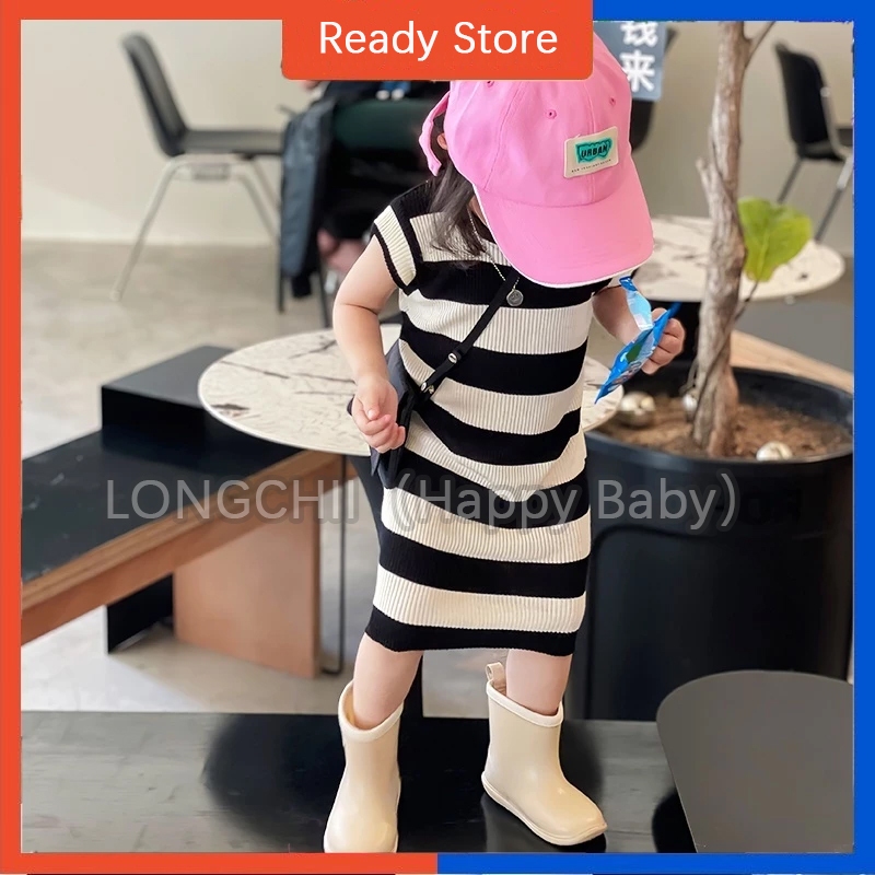 Gaun Budak Perempuan Baby Girl Dress Sleeveless Kids Girl Korean Striped Skirt 2-7 Years Baju baby girls Dress LC
