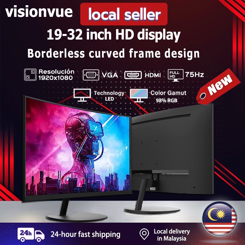 Monitor PC 27 Inch Boundless/Curved Monitor Gaming 75HZ 19-24Inch 75HZ PS4/PS5/Xbox 22 Flat HDMI Lcd Monitor built-in speaker