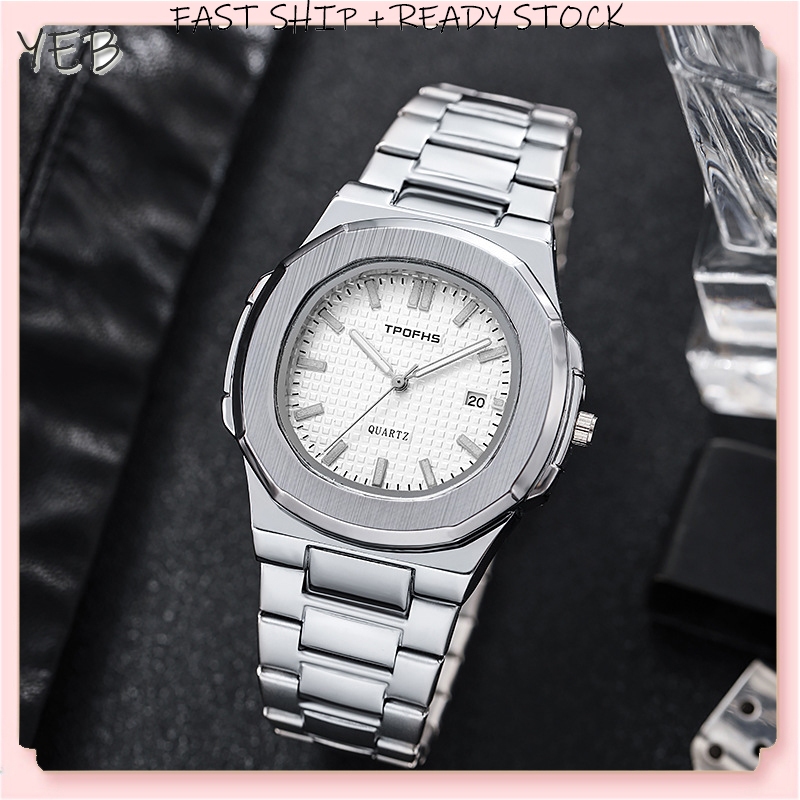 【 In Stock 】New Fashion Unisex Steel Band Watch High-end Ultra-thin Steel Band Men's Watch Waterproof Luminous Watch Jam Tangan Keluli手表