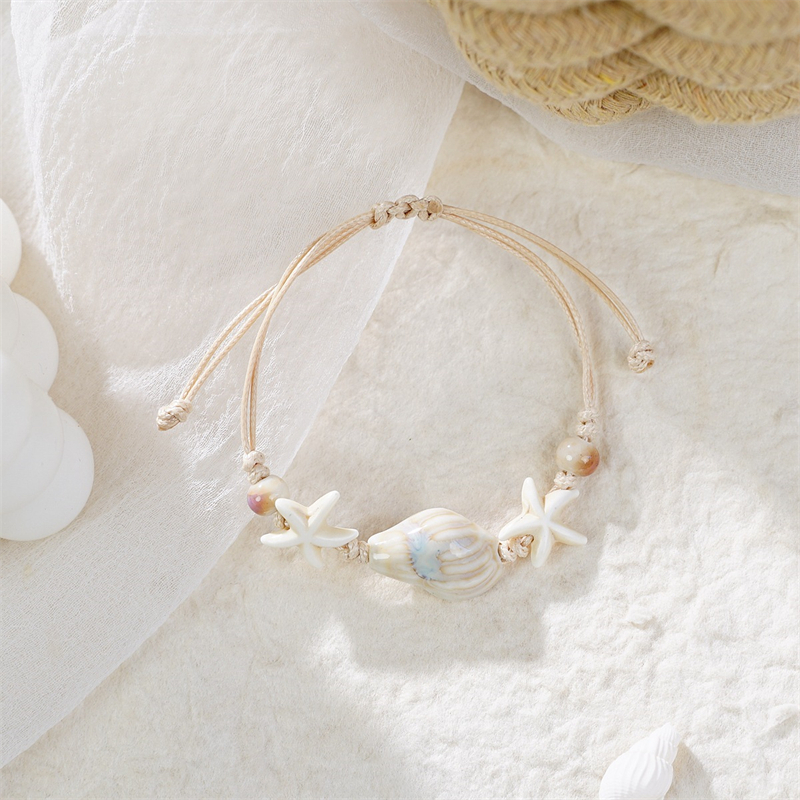 Fashion Handmade Boho Ceramic Starfish Conch Braided Bracelet Beach Jewelry Holiday Gift For Women