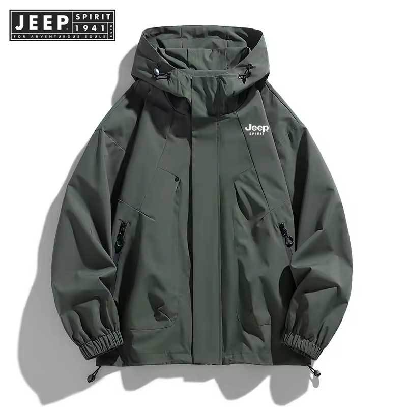JEEP SPIRIT 1941 ESTD Men Jacket Hooded Windbreaker Trench Coats Oversize 6XL 7XL 8XL Plus Size Waterproof Black Bomber Camping Loose Thin Softshell