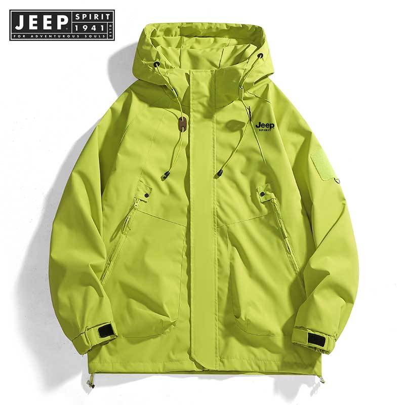 JEEP SPIRIT 1941 ESTD Men Hooded Jacket Zipper Coat Cargo Waterproof Black Bomber Camping Loose Thin Softshell Hooded Hiking Jacket