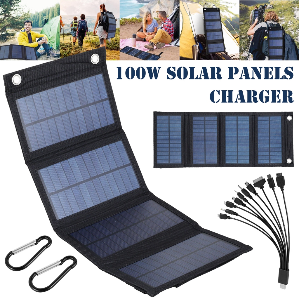 Solar Panel Folding Charger IP65 Waterproof USB Solar Power Charger with 2 Hooks and 1 Adapter Outdoor Camping Hiking Phone Charger 太阳能充电器