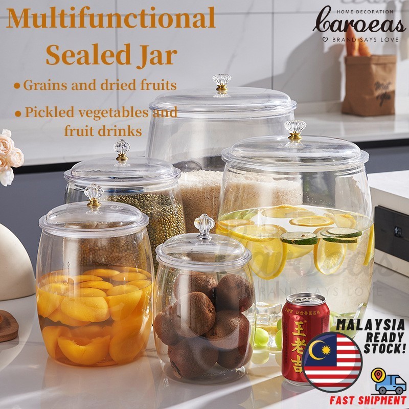 Ready Stock Transparent Airtight Bucket Insect Proof Wide Mouth Canister Jar Rice Bucket Sealed Jar