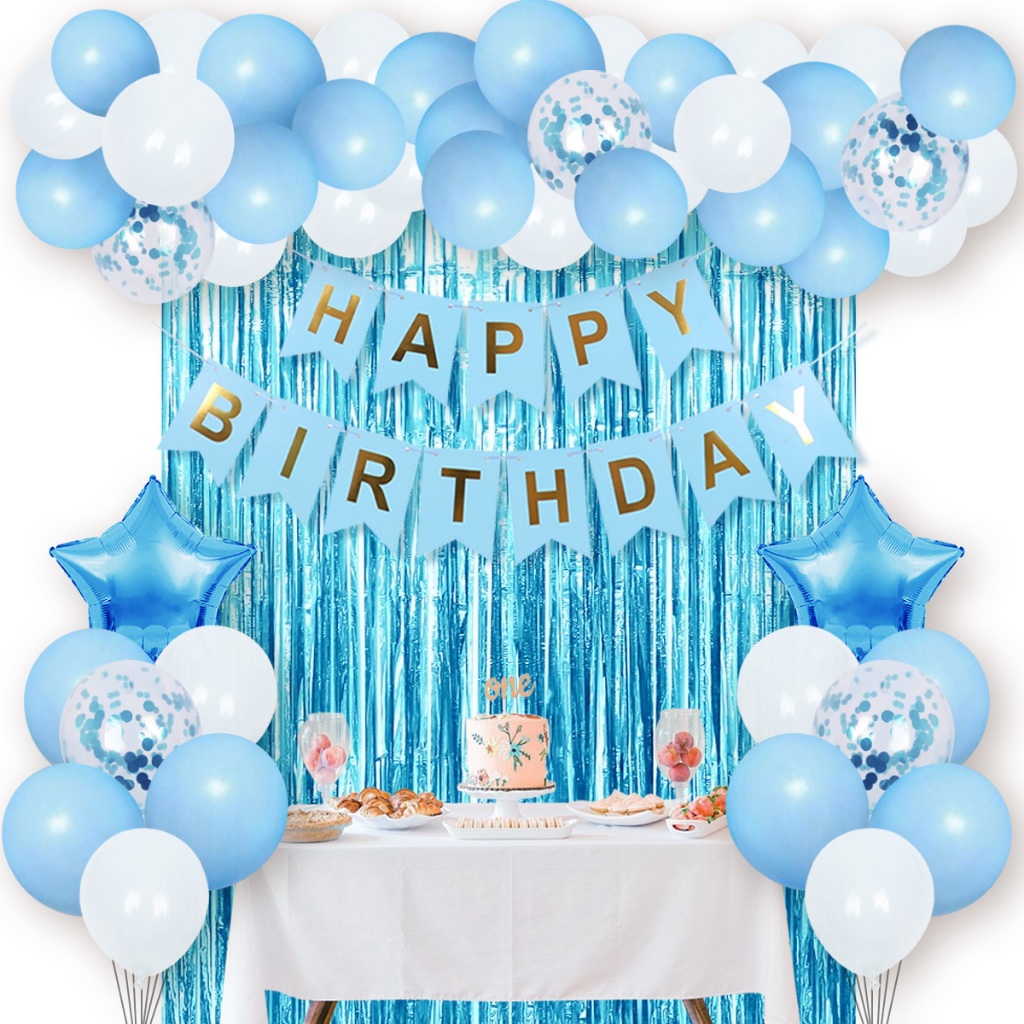 【Local Shipping】50PCS Balloons Set Party Decorations Belon Birthday Party Set Murah Happy Birthday Banner Foil Backdrop Star Confetti Balloon Set