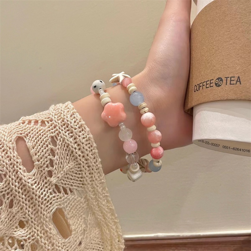 Gradient Leaf-Inspired Star & Bunny Ceramic Bead Bracelet Set – Handcrafted Elegant Jewelry, Perfect Holiday Gift for Women
