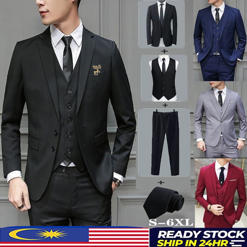 ?Local Stock?cotton Men  3-Pieces Set Two buttons  Custom dress Slim Fit Suit Set Formal  Wedding Men's Suits Casual Formal Business Blazer  Tuxedo Black. Navy blue, dark blue. grey red